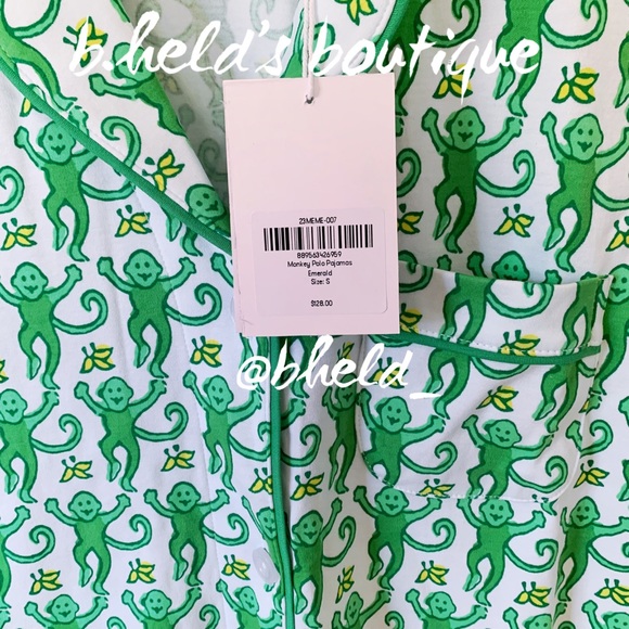 Roller Rabbit Monkey Polo Pajamas in Emerald Monkey Green Size Small S New NWT - Picture 6 of 17